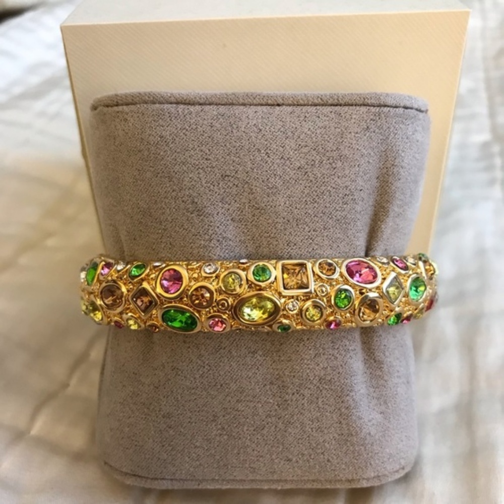 Oval Hinged Bangle Bracelet Multi-Colored Jewels - image 1